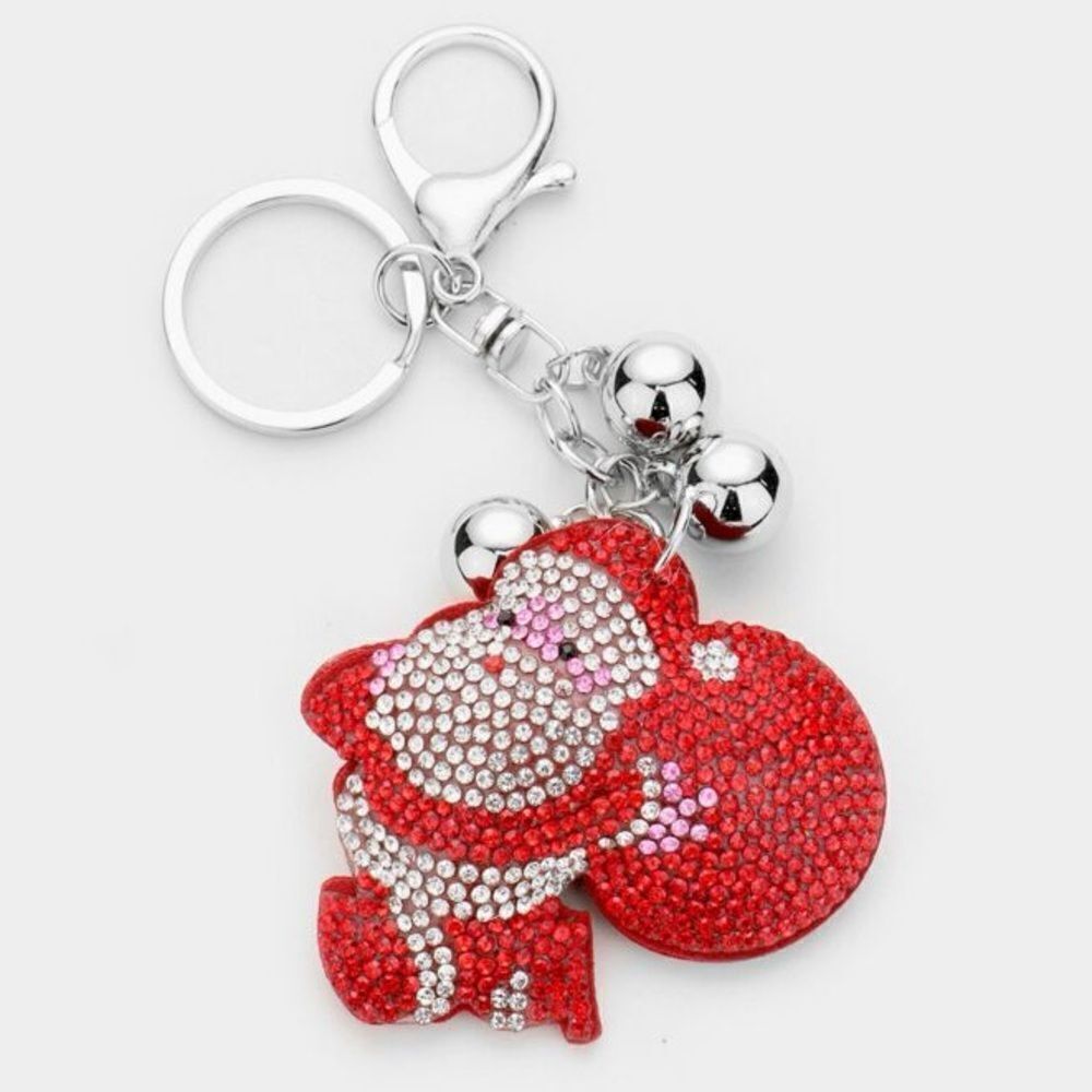 Christmas Santa Clause rhinestone bling keychain handbag charm purse New - Picture 3 of 5